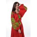 Boho Style Ukrainian Embroidered Dress "Boho Flowers" green on red 
